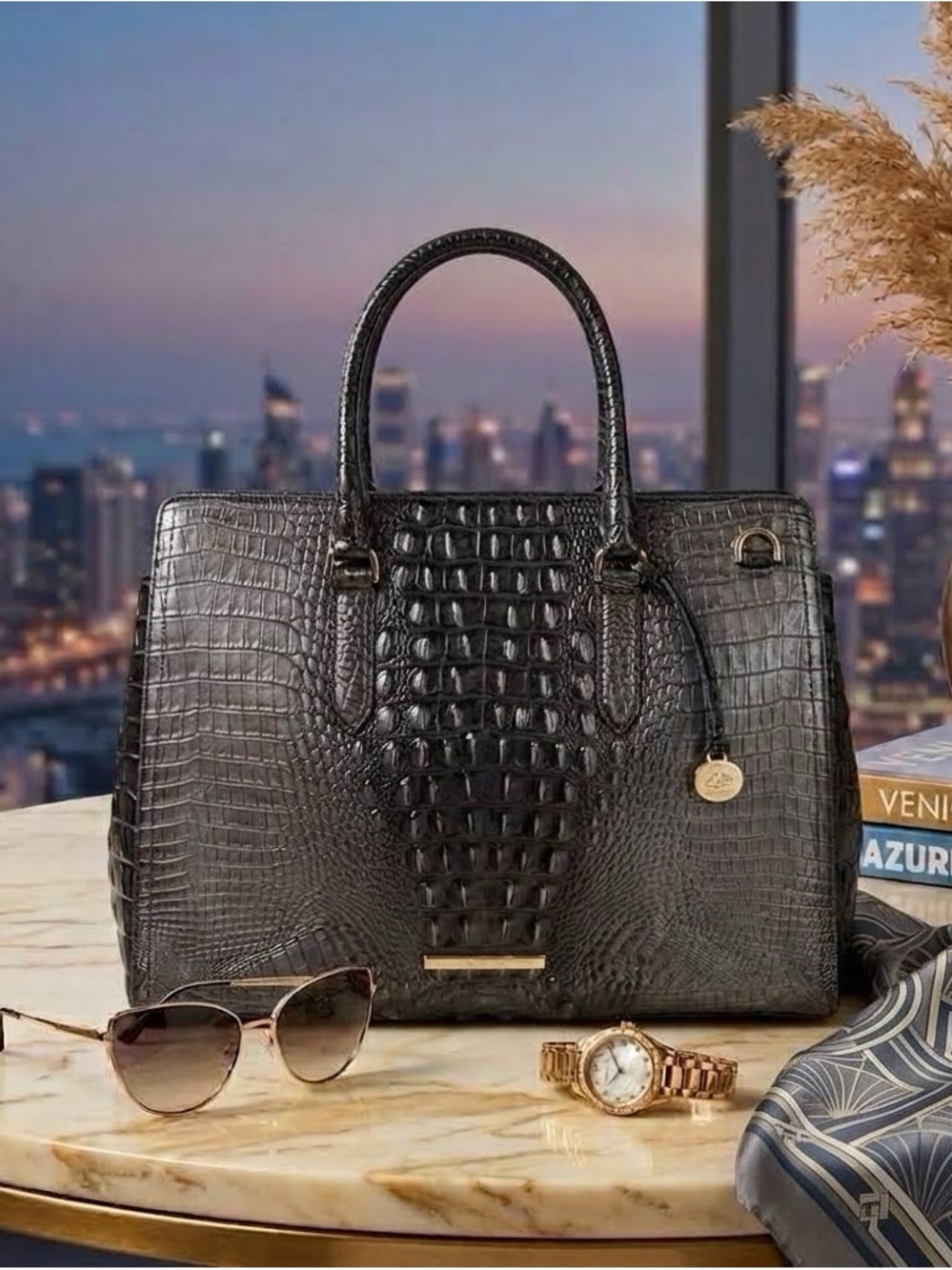 Brahmin Finley Carryall Charcoal Pewter Grey Melbourne Leather